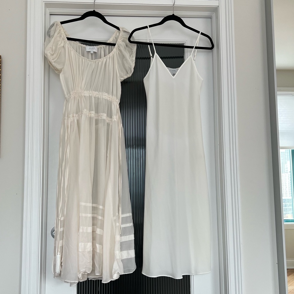 La Ligne Isabelle white silk chiffon cinched dress with slip - size XS